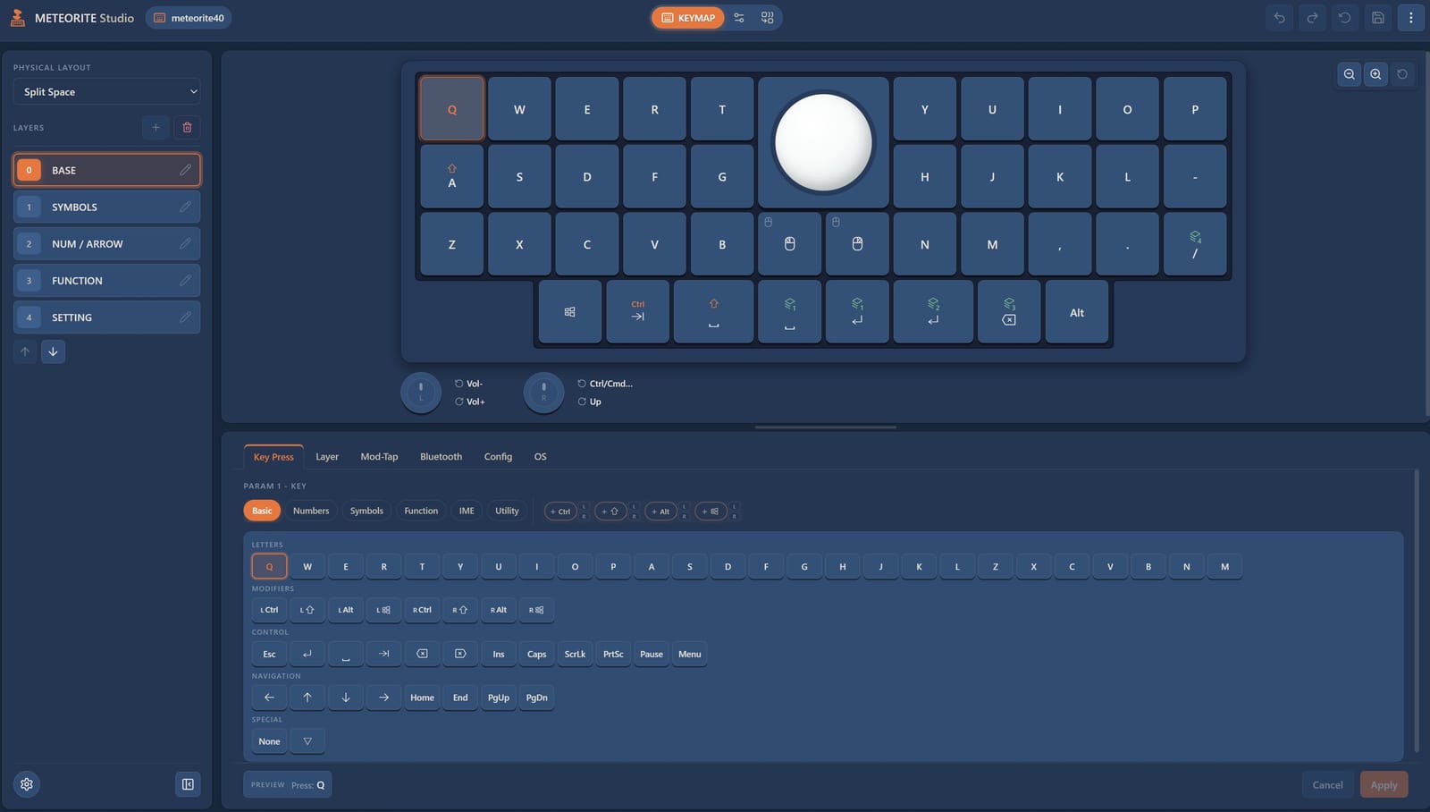 Meteorite Studio のダークテーマ。キーマップや設定をブラウザで編集できます